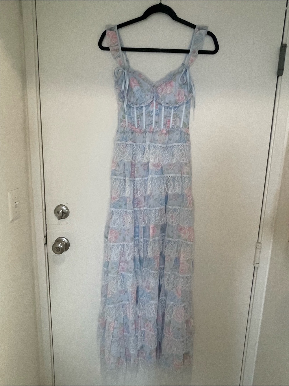 altar'd state - Light Blue Floral Lace Tiered Maxi Dress - Women - Picture 4 of 11